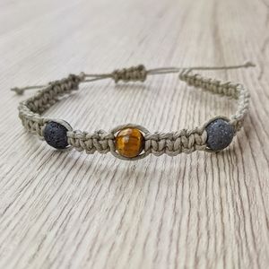 Tigers Eye 8mm Lava Bead Handmade Hemp Bracelet